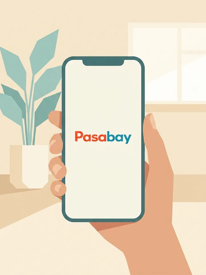 A hand holding a phone showing the Pasabay app.
